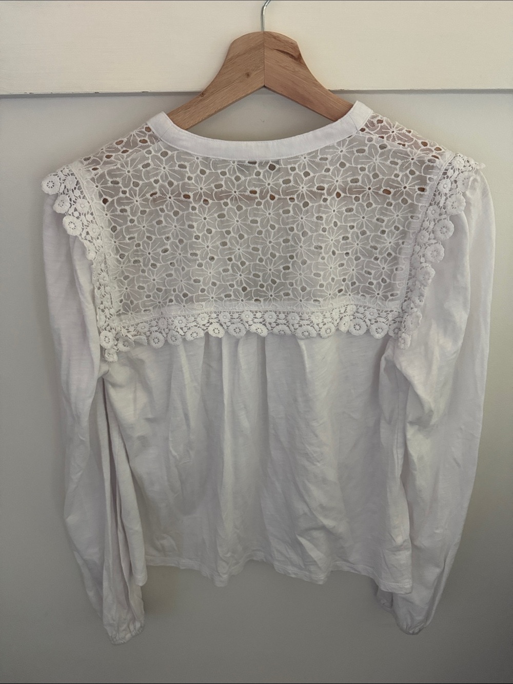 Boden White Lace Yoke Blouse Long Sleeve Crochet Floral Cotton Modal Oversized 2 - Picture 7 of 7